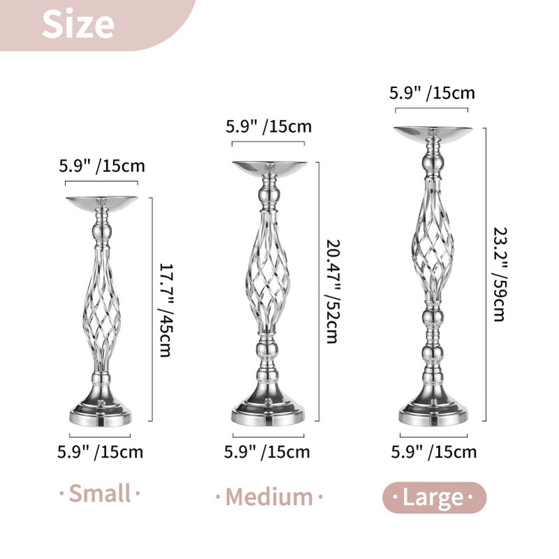 NUPTIO Set of 2 Versatile Silver Flower Arrangement Stand & Pillar Candle Holder Set for Wedding Party Dinner Centerpiece Event Restaurant Hotel Decoration (Silver Twist Style, 2 x L) - Image 5